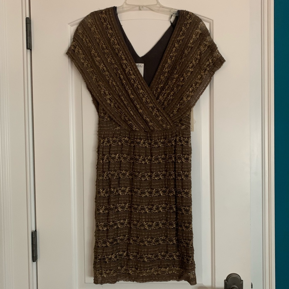 Brown/gold lace bodycon dress